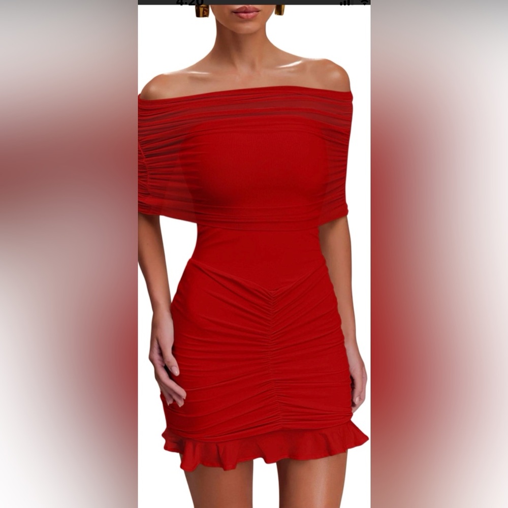 Elegant Red Ruched Dress